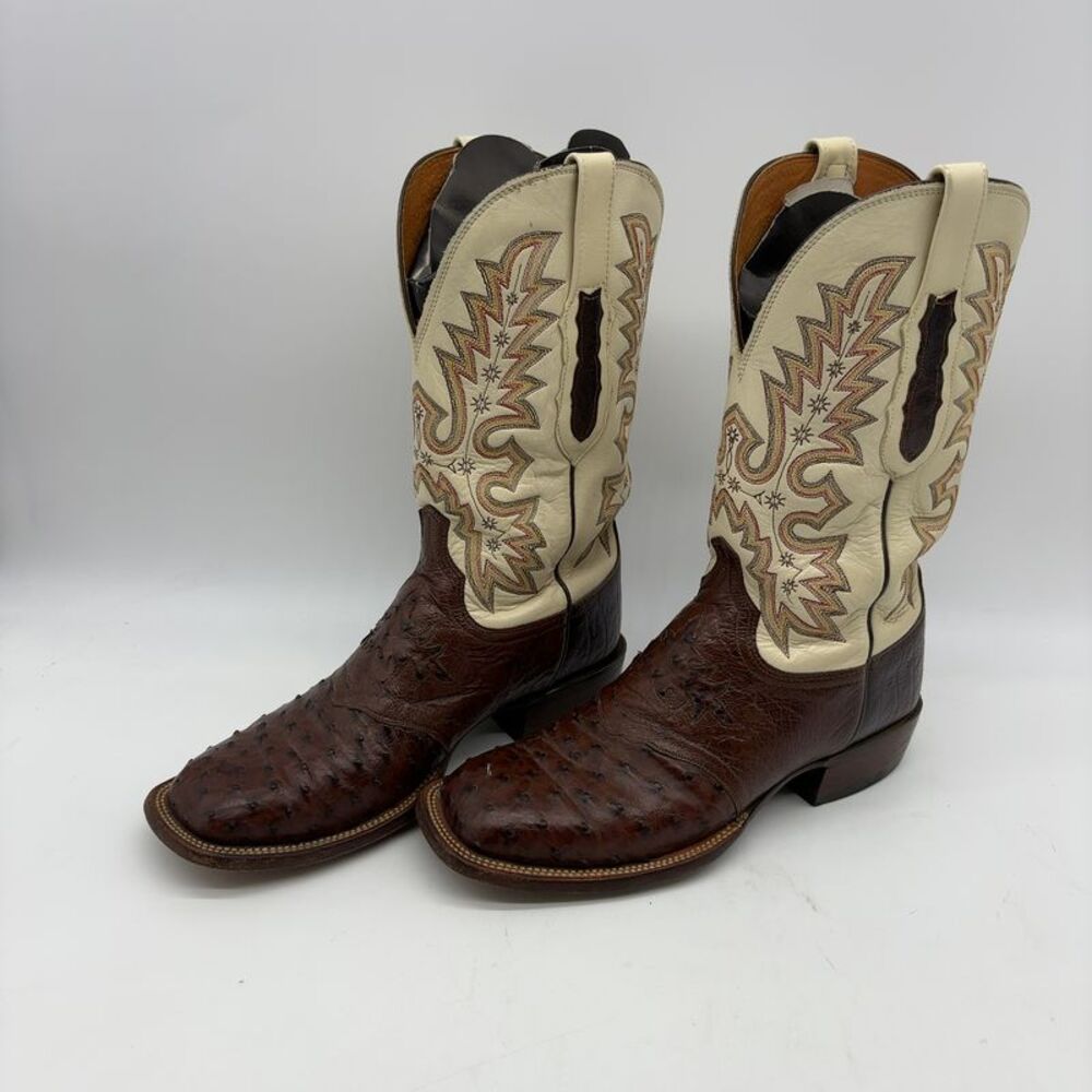 Lucchese Ostrich Cowboy Boots with Cream Embroidered Shaft